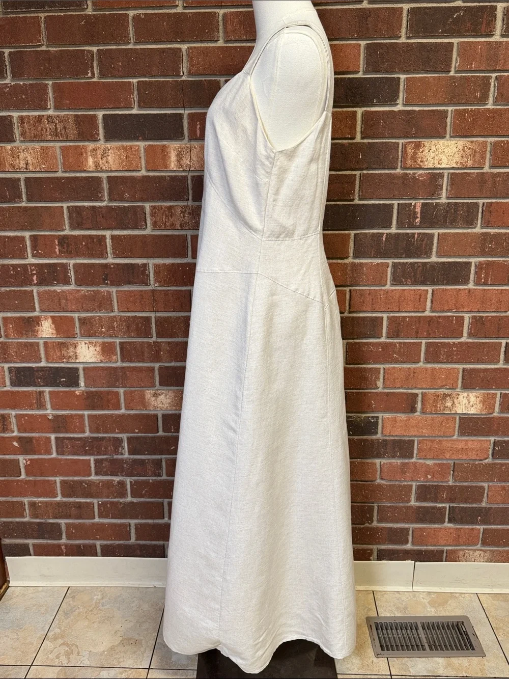 Loft Beige Linen Blend Sleeveless A-Line Dress Size 14 - Picture 6 of 11